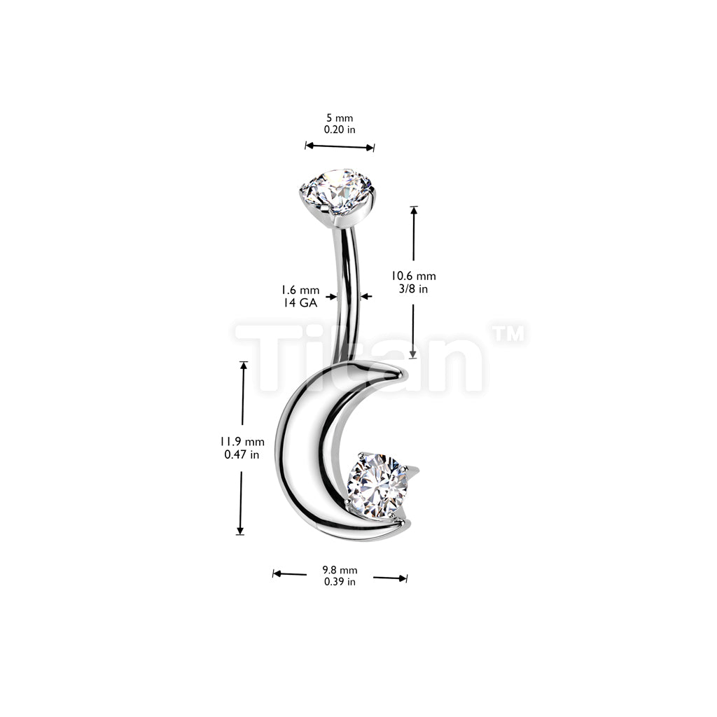Implant Grade Titanium Internally Threaded Crescent Moon With CZ and Round CZ Prong Set Top Belly Button Ring - Image 4