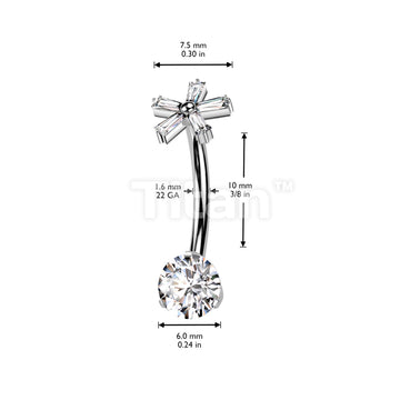 Implant Grade Titanium Internally Threaded Prong Set CZ Bottom With 5 Baguette CZ Flower Top Belly Button Ring - Image 4