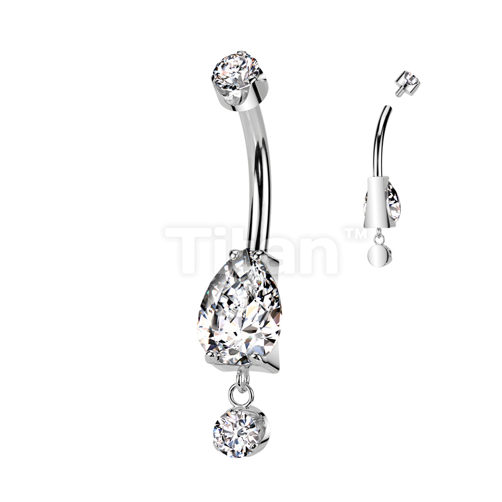 Implant Grade Titanium Internally Threaded Prong Set Pear CZ With Prong Set CZ Dangle - Image 2