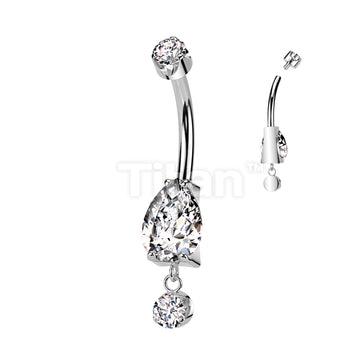 Implant Grade Titanium Internally Threaded Prong Set Pear CZ With Prong Set CZ Dangle - Image 2