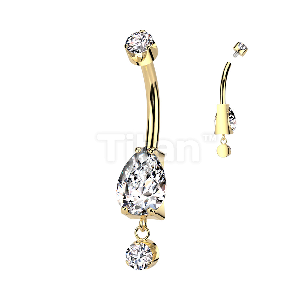 Implant Grade Titanium Internally Threaded Prong Set Pear CZ With Prong Set CZ Dangle - Image 3