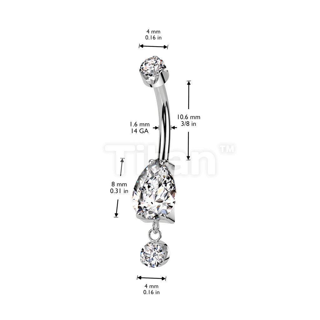 Implant Grade Titanium Internally Threaded Prong Set Pear CZ With Prong Set CZ Dangle - Image 4