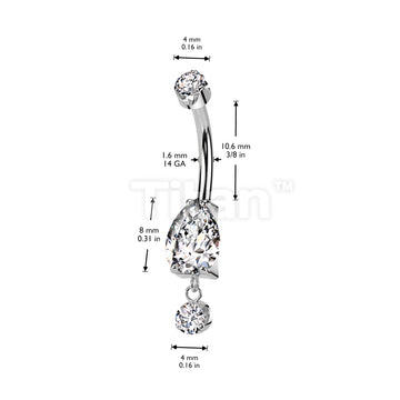 Implant Grade Titanium Internally Threaded Prong Set Pear CZ With Prong Set CZ Dangle - Image 4