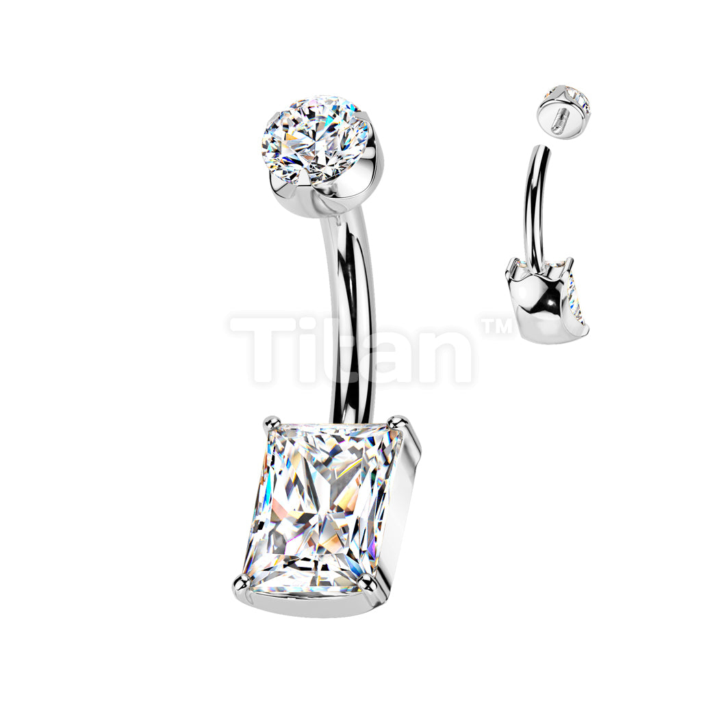 Implant Grade Titanium Internally Threaded Prong Set Rectangle CZ With Round CZ Semi-Bezel Set Top - Image 2