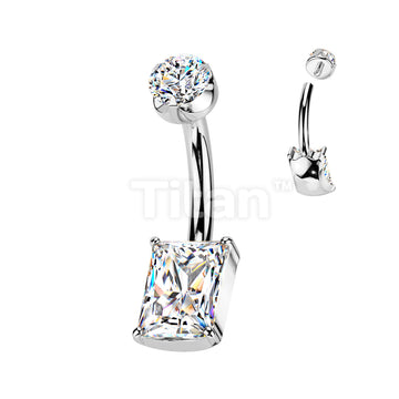 Implant Grade Titanium Internally Threaded Prong Set Rectangle CZ With Round CZ Semi-Bezel Set Top - Image 2