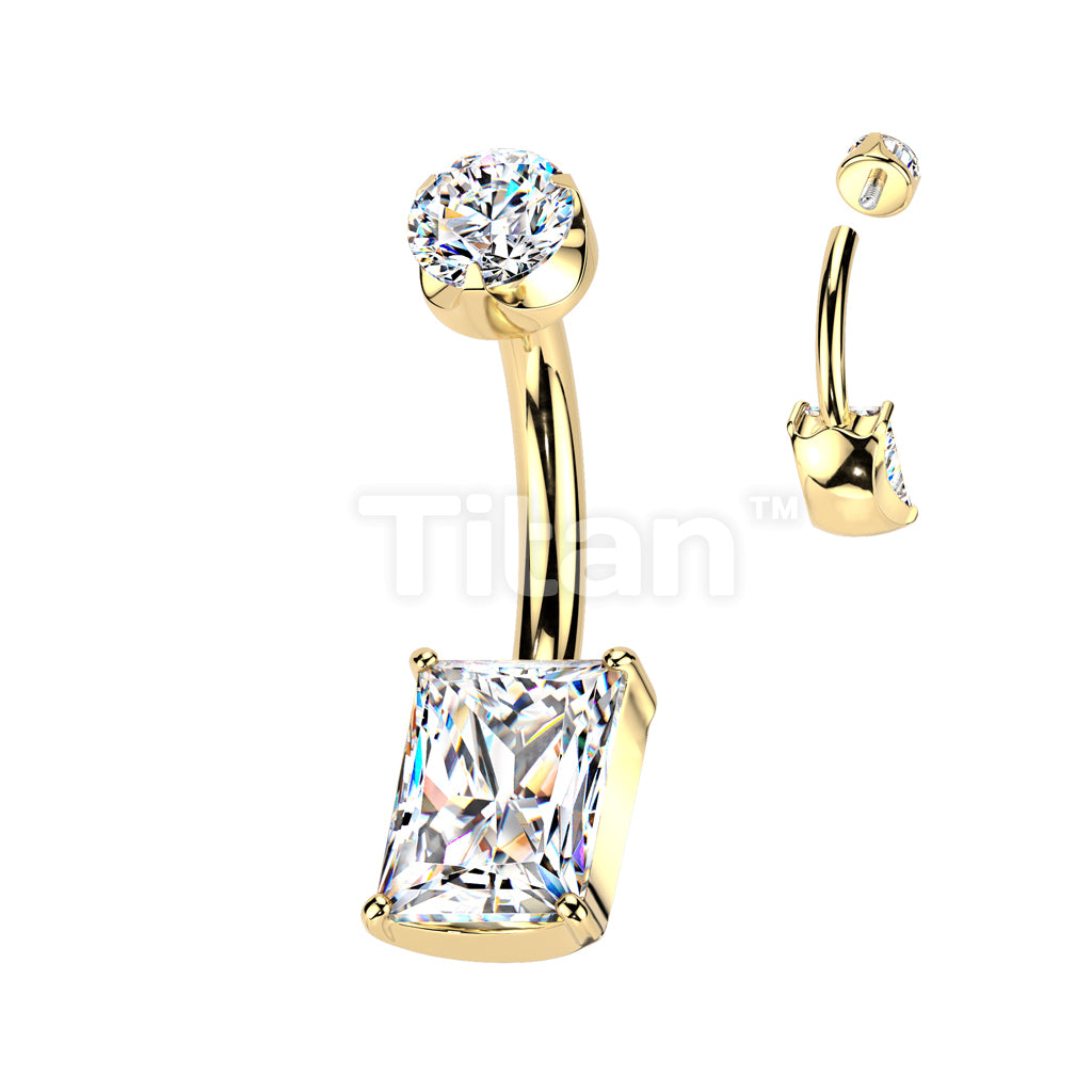 Implant Grade Titanium Internally Threaded Prong Set Rectangle CZ With Round CZ Semi-Bezel Set Top - Image 3