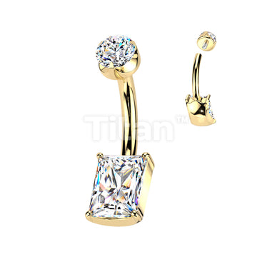 Implant Grade Titanium Internally Threaded Prong Set Rectangle CZ With Round CZ Semi-Bezel Set Top - Image 3