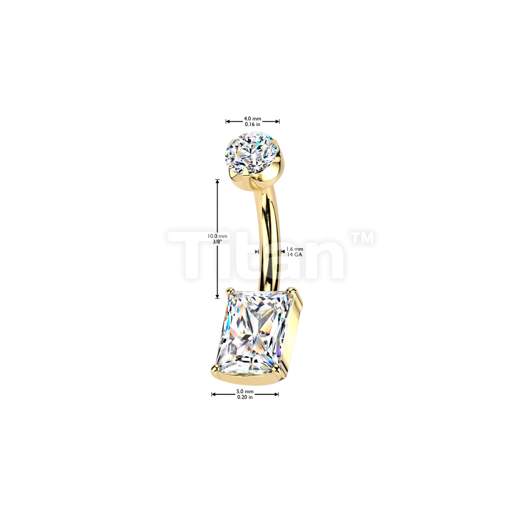 Implant Grade Titanium Internally Threaded Prong Set Rectangle CZ With Round CZ Semi-Bezel Set Top - Image 4