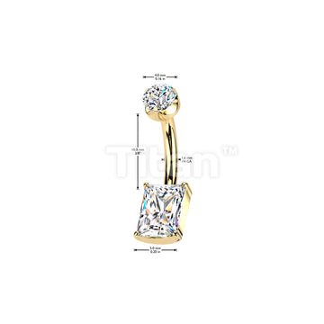 Implant Grade Titanium Internally Threaded Prong Set Rectangle CZ With Round CZ Semi-Bezel Set Top - Image 4