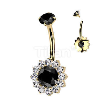 Implant Grade Titanium Internally Threaded Prong Set CZ Top With CZ Flower Belly Button Ring - Image 6
