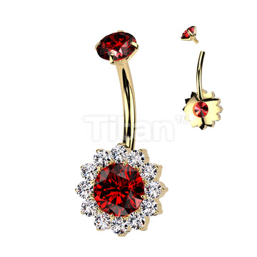 Implant Grade Titanium Internally Threaded Prong Set CZ Top With CZ Flower Belly Button Ring - Image 7