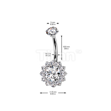 Implant Grade Titanium Internally Threaded Prong Set CZ Top With CZ Flower Belly Button Ring - Image 8