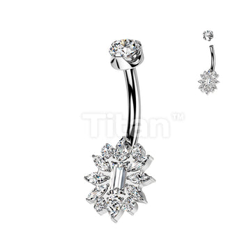 Implant Grade Titanium Internally Threaded CZ Cluster Flower With Round CZ Prong Set Top Belly Button Ring - Image 2