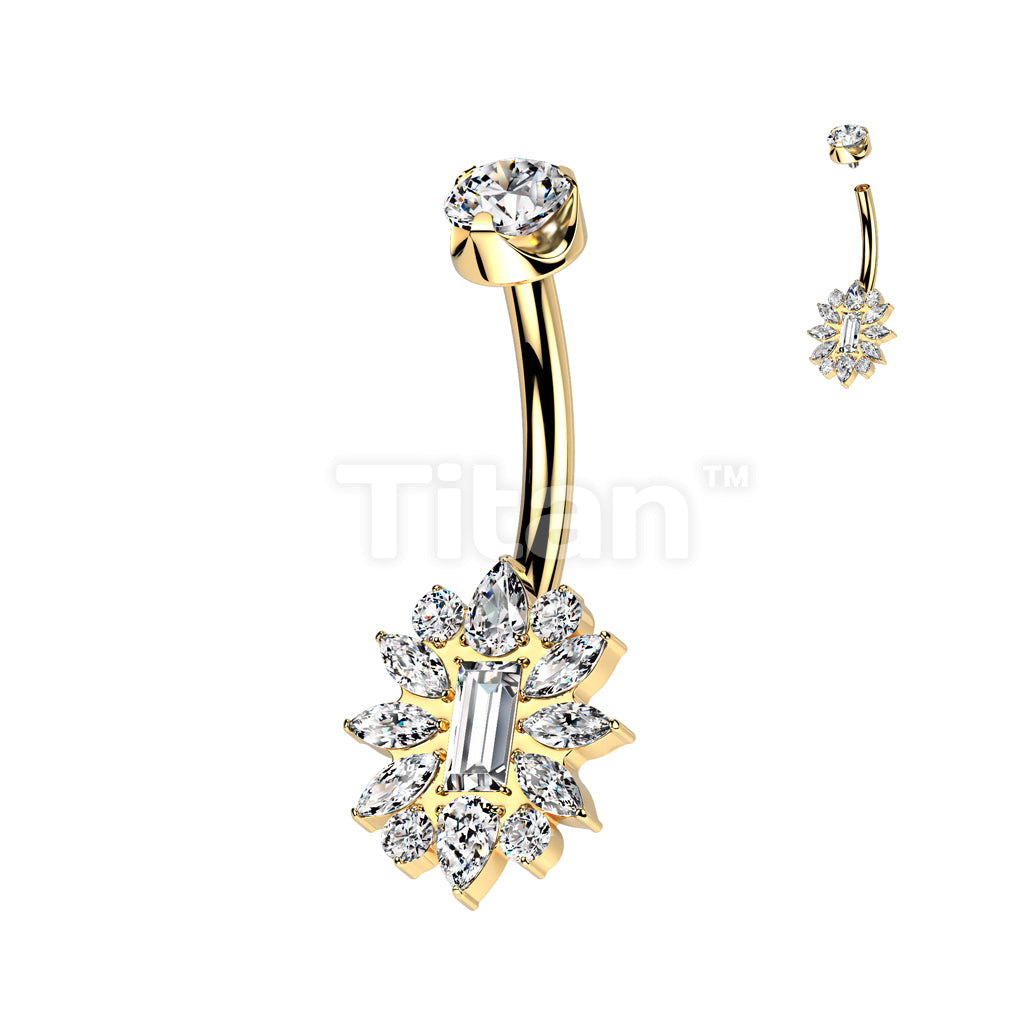 Implant Grade Titanium Internally Threaded CZ Cluster Flower With Round CZ Prong Set Top Belly Button Ring - Image 3
