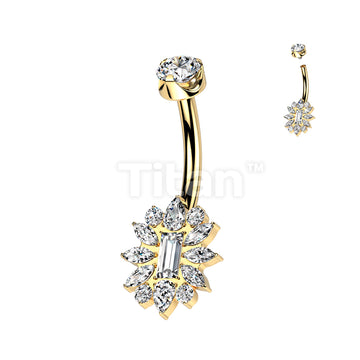 Implant Grade Titanium Internally Threaded CZ Cluster Flower With Round CZ Prong Set Top Belly Button Ring - Image 3