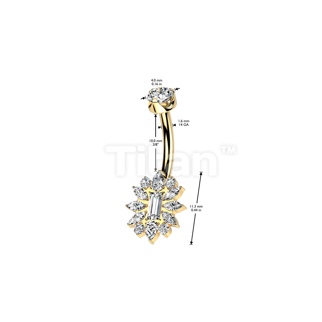 Implant Grade Titanium Internally Threaded CZ Cluster Flower With Round CZ Prong Set Top Belly Button Ring - Image 4