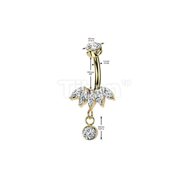 Implant Grade Titanium Internally Threaded 5 Marquise CZ Fan Bottom With Bezel Set CZ Dangle and CZ Prong Set Top Belly Button Ring - Image 4