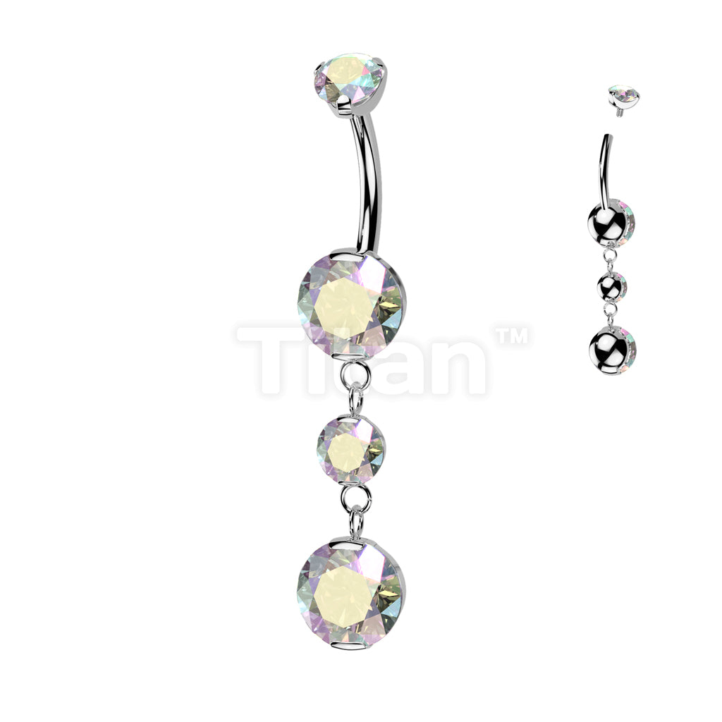 Implant Grade Titanium Internally Threaded Double Prong Set Belly Button Ring With 2 Round Prong Set Dangle - Image 2