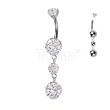 Implant Grade Titanium Internally Threaded Double Prong Set Belly Button Ring With 2 Round Prong Set Dangle - Image 3