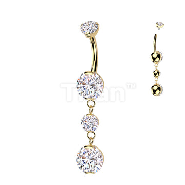 Implant Grade Titanium Internally Threaded Double Prong Set Belly Button Ring With 2 Round Prong Set Dangle - Image 4