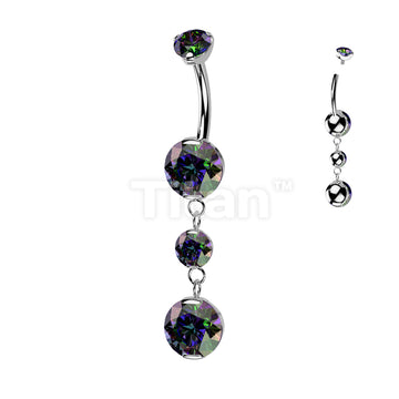 Implant Grade Titanium Internally Threaded Double Prong Set Belly Button Ring With 2 Round Prong Set Dangle - Image 5