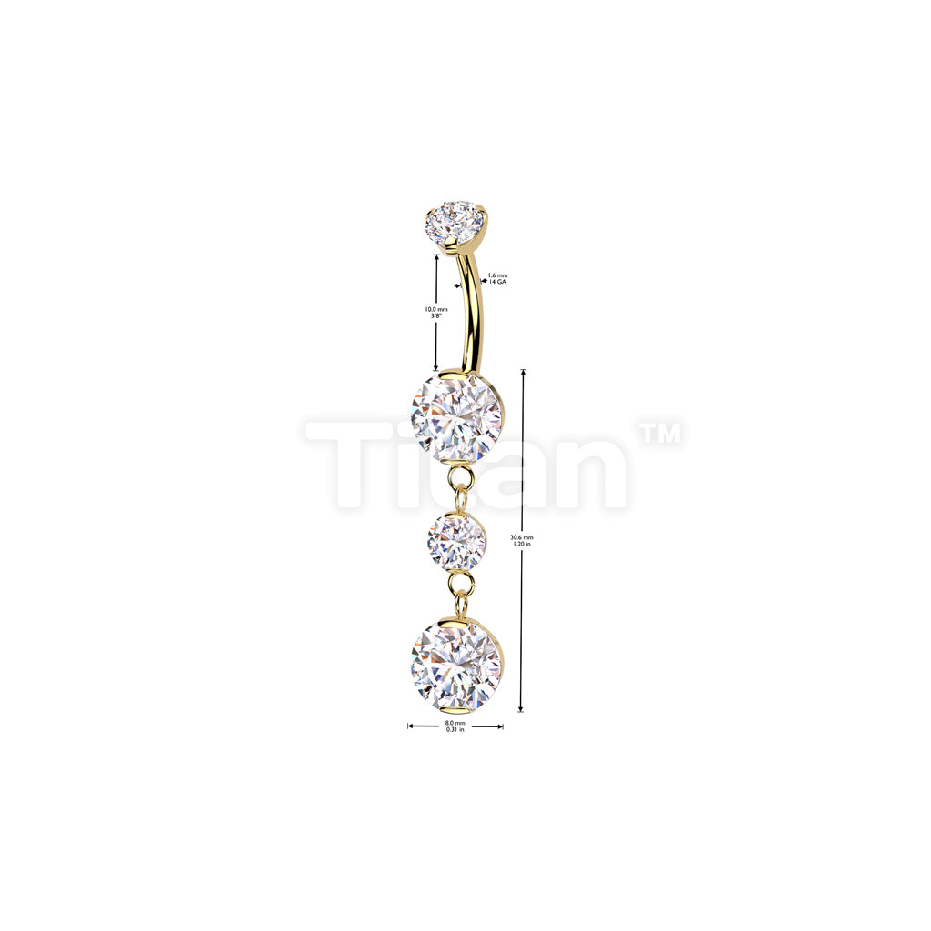 Implant Grade Titanium Internally Threaded Double Prong Set Belly Button Ring With 2 Round Prong Set Dangle - Image 6