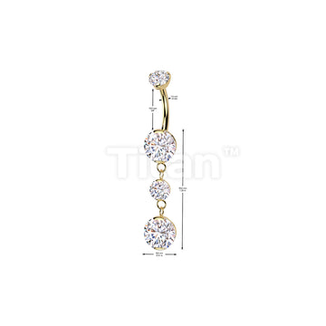Implant Grade Titanium Internally Threaded Double Prong Set Belly Button Ring With 2 Round Prong Set Dangle - Image 6