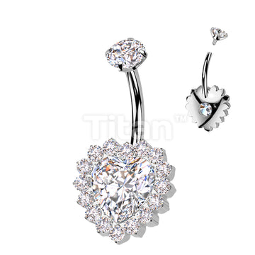 Implant Grade Titanium Internally Threaded CZ Heart Belly Button Ring With CNC CZ Pave Edge - Image 2