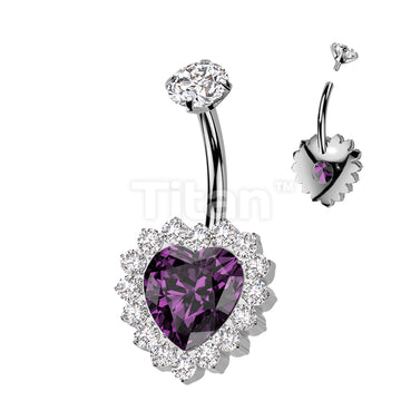 Implant Grade Titanium Internally Threaded CZ Heart Belly Button Ring With CNC CZ Pave Edge - Image 3