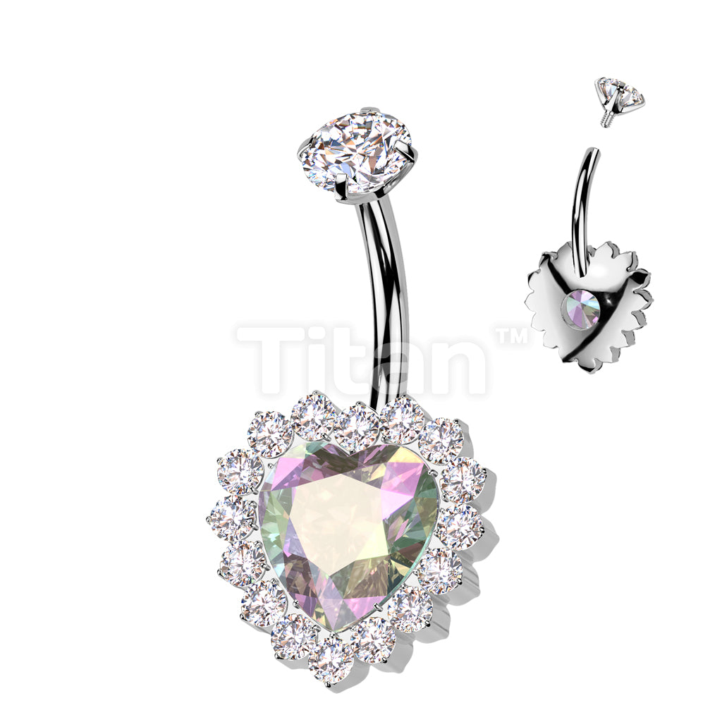 Implant Grade Titanium Internally Threaded CZ Heart Belly Button Ring With CNC CZ Pave Edge - Image 4