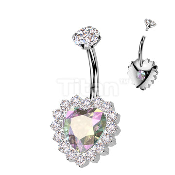 Implant Grade Titanium Internally Threaded CZ Heart Belly Button Ring With CNC CZ Pave Edge - Image 4
