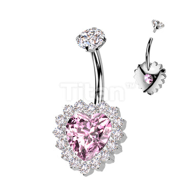 Implant Grade Titanium Internally Threaded CZ Heart Belly Button Ring With CNC CZ Pave Edge - Image 5