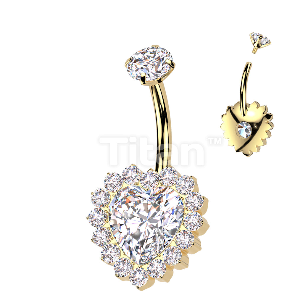 Implant Grade Titanium Internally Threaded CZ Heart Belly Button Ring With CNC CZ Pave Edge - Image 6