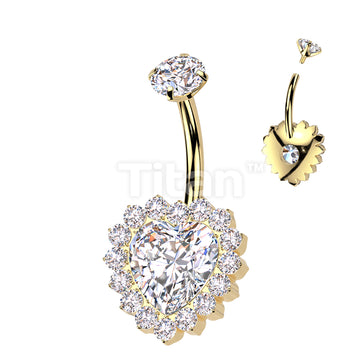 Implant Grade Titanium Internally Threaded CZ Heart Belly Button Ring With CNC CZ Pave Edge - Image 6