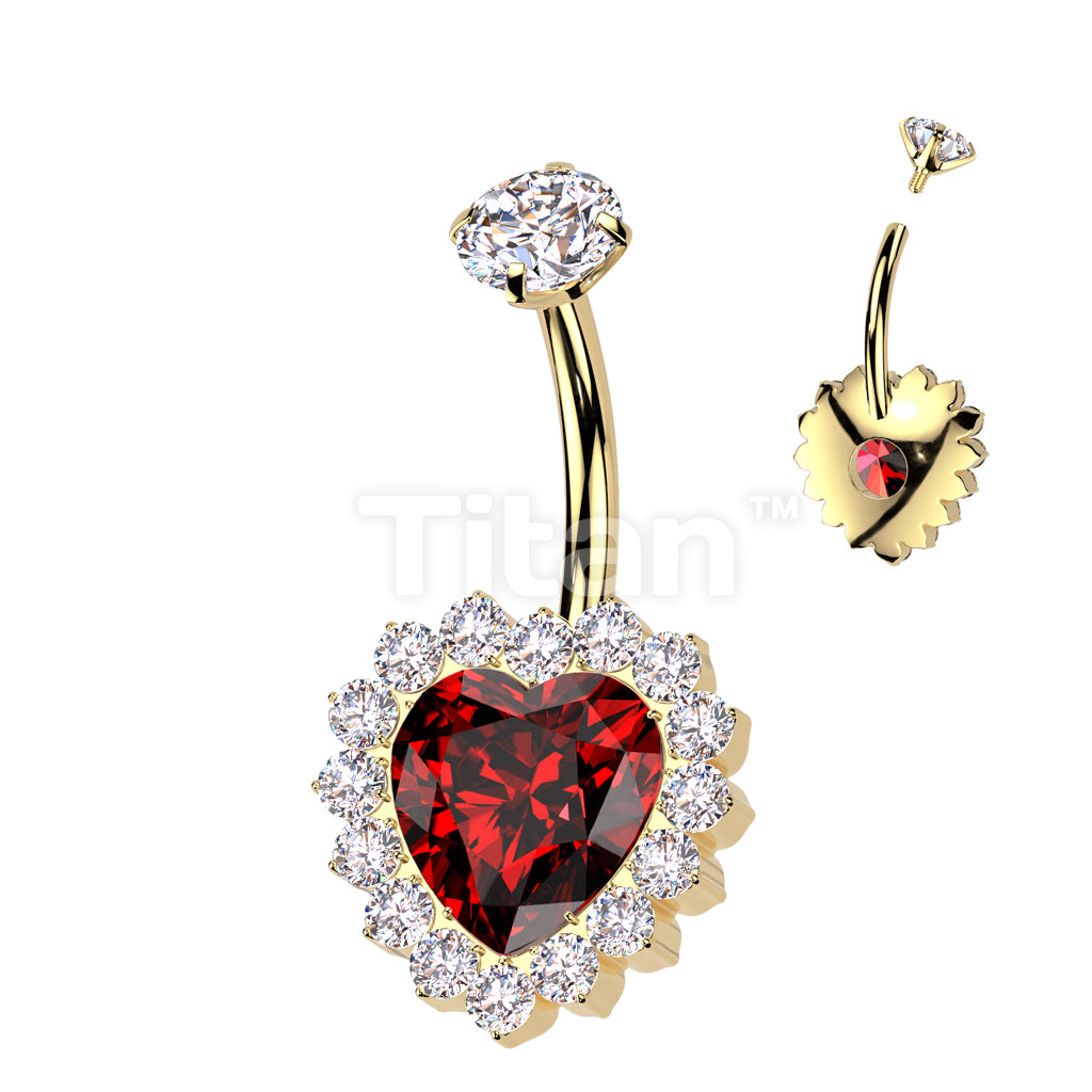 Implant Grade Titanium Internally Threaded CZ Heart Belly Button Ring With CNC CZ Pave Edge - Image 7