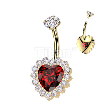Implant Grade Titanium Internally Threaded CZ Heart Belly Button Ring With CNC CZ Pave Edge - Image 7