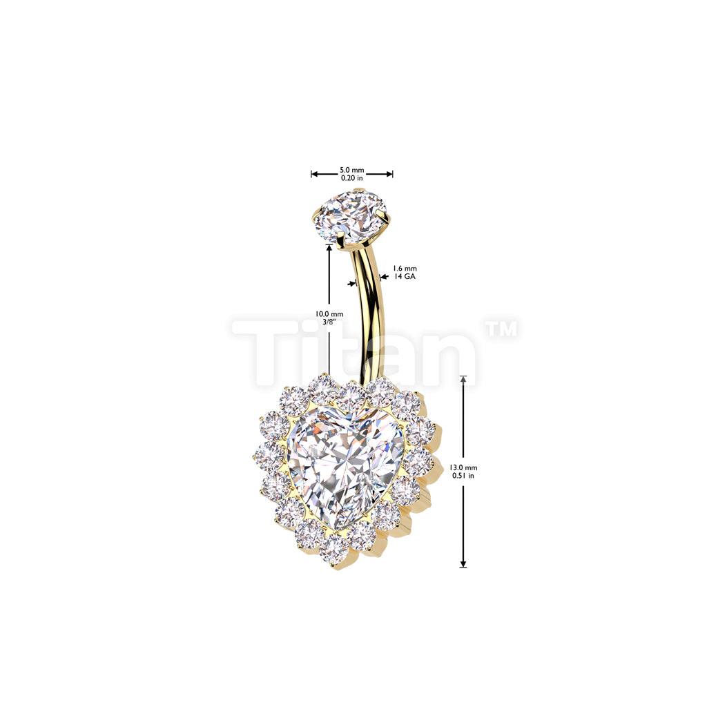 Implant Grade Titanium Internally Threaded CZ Heart Belly Button Ring With CNC CZ Pave Edge - Image 8