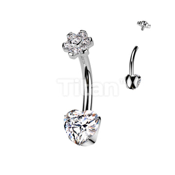 Implant Grade Titanium Internally Threaded Prong Set Heart CZ Bottom With CZ Flower Bezel Set Center Top and Prong Set Petals - Image 2