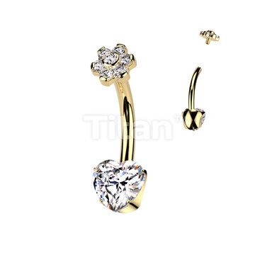 Implant Grade Titanium Internally Threaded Prong Set Heart CZ Bottom With CZ Flower Bezel Set Center Top and Prong Set Petals - Image 3
