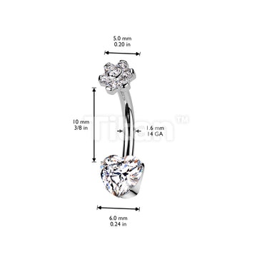 Implant Grade Titanium Internally Threaded Prong Set Heart CZ Bottom With CZ Flower Bezel Set Center Top and Prong Set Petals - Image 4