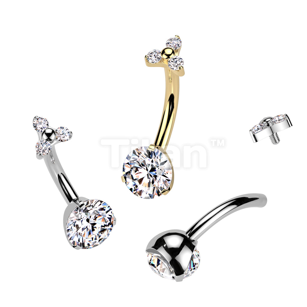 Implant Grade Titanium Internally Threaded Prong Set CZ Bottom With CZ Trinity Triangle Top