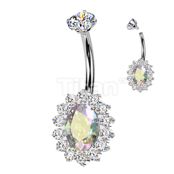 Implant Grade Titanium Internally Threaded CZ Oval Belly Button Ring With CNC CZ Pave Edge - Image 3