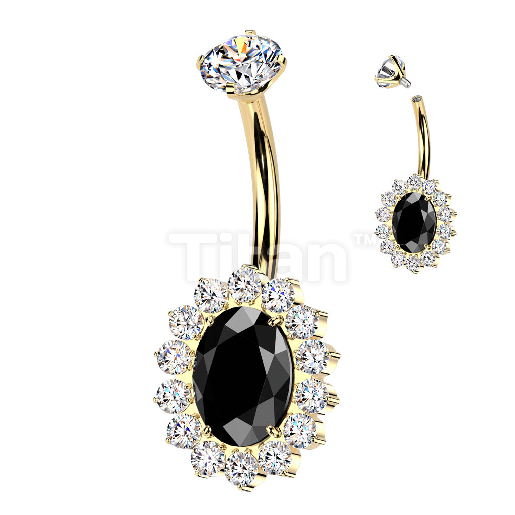 Implant Grade Titanium Internally Threaded CZ Oval Belly Button Ring With CNC CZ Pave Edge - Image 5