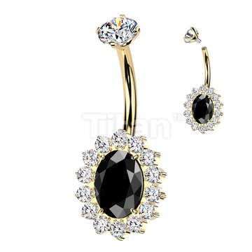 Implant Grade Titanium Internally Threaded CZ Oval Belly Button Ring With CNC CZ Pave Edge - Image 5
