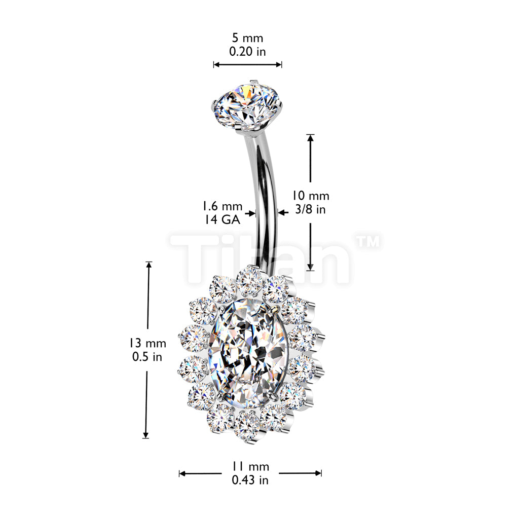 Implant Grade Titanium Internally Threaded CZ Oval Belly Button Ring With CNC CZ Pave Edge - Image 6