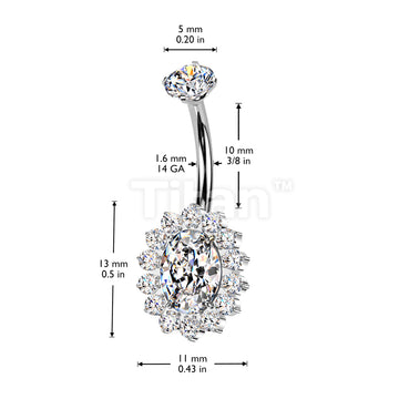 Implant Grade Titanium Internally Threaded CZ Oval Belly Button Ring With CNC CZ Pave Edge - Image 6