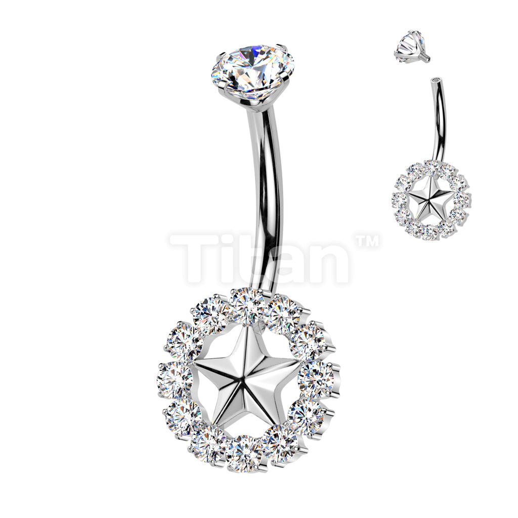 Implant Grade Titanium Internally Threaded Heart Center Belly Button Ring With CNC CZ Pave Edge - Image 2