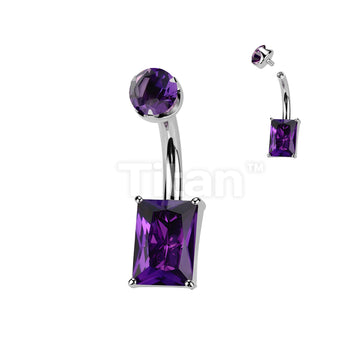 Implant Grade Titanium Internally Threaded Rectangle Prong Set Natural Gem Stone Belly Button Navel Ring With Semi-Bezel Set Top  - Image 2