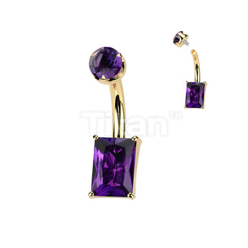 Implant Grade Titanium Internally Threaded Rectangle Prong Set Natural Gem Stone Belly Button Navel Ring With Semi-Bezel Set Top  - Image 4