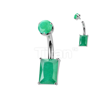 Implant Grade Titanium Internally Threaded Rectangle Prong Set Natural Gem Stone Belly Button Navel Ring With Semi-Bezel Set Top  - Image 7